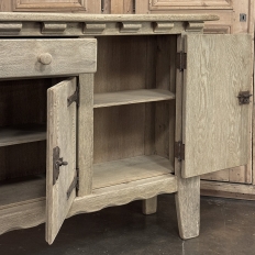 Dutch Neo-Gothic Stripped Oak Buffet with Hand-Forged Ironwork