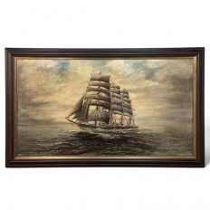 Mid-Century Framed Oil Painting of Four-Masted Ship by Alfred Gabali 'The Preussen'