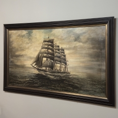 Mid-Century Framed Oil Painting of Four-Masted Ship by Alfred Gabali 'The Preussen'