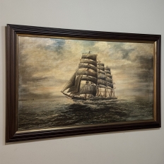 Mid-Century Framed Oil Painting of Four-Masted Ship by Alfred Gabali 'The Preussen'