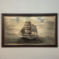 Mid-Century Framed Oil Painting of Four-Masted Ship by Alfred Gabali 'The Preussen'
