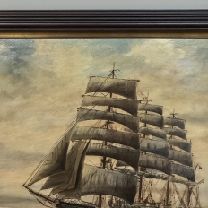 Mid-Century Framed Oil Painting of Four-Masted Ship by Alfred Gabali 'The Preussen'