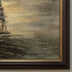 Mid-Century Framed Oil Painting of Four-Masted Ship by Alfred Gabali 'The Preussen'