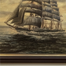 Mid-Century Framed Oil Painting of Four-Masted Ship by Alfred Gabali 'The Preussen'