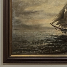 Mid-Century Framed Oil Painting of Four-Masted Ship by Alfred Gabali 'The Preussen'