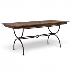 Country French Hand Forged Iron Dining Table With Antique Oak Top