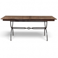 Country French Hand Forged Iron Dining Table With Antique Oak Top