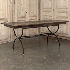 Country French Hand Forged Iron Dining Table With Antique Oak Top