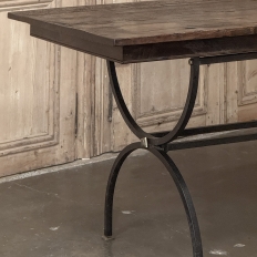 Country French Hand Forged Iron Dining Table With Antique Oak Top