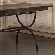 Country French Hand Forged Iron Dining Table With Antique Oak Top
