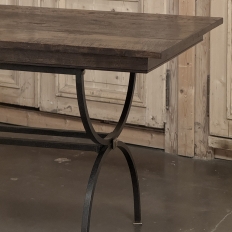 Country French Hand Forged Iron Dining Table With Antique Oak Top