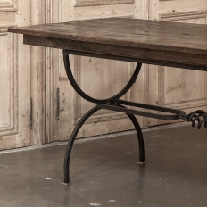 Country French Hand Forged Iron Dining Table With Antique Oak Top