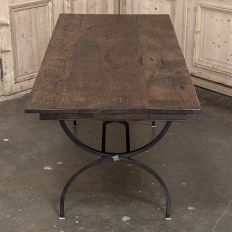Country French Hand Forged Iron Dining Table With Antique Oak Top