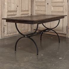 Country French Hand Forged Iron Dining Table With Antique Oak Top