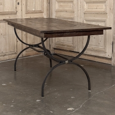 Country French Hand Forged Iron Dining Table With Antique Oak Top
