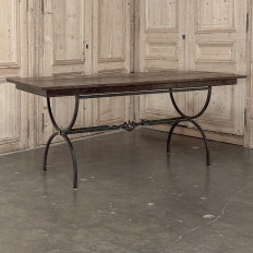Country French Hand Forged Iron Dining Table With Antique Oak Top