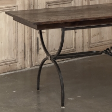 Country French Hand Forged Iron Dining Table With Antique Oak Top