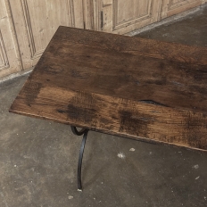 Country French Hand Forged Iron Dining Table With Antique Oak Top
