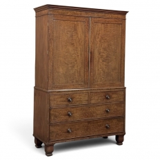 19th Century English Figured Walnut Linen Press ~ Wardrobe