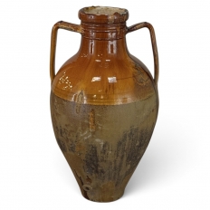 Antique Italian Glazed Terracotta Olive Oil Jar with Spout