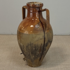 Antique Italian Glazed Terracotta Olive Oil Jar with Spout