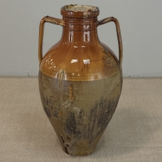 Antique Italian Glazed Terracotta Olive Oil Jar with Spout