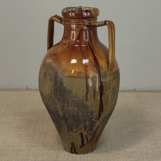 Antique Italian Glazed Terracotta Olive Oil Jar with Spout