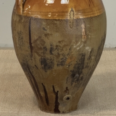 Antique Italian Glazed Terracotta Olive Oil Jar with Spout