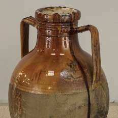 Antique Italian Glazed Terracotta Olive Oil Jar with Spout