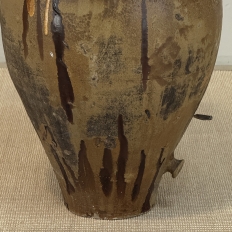 Antique Italian Glazed Terracotta Olive Oil Jar with Spout