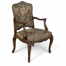 Antique French Louis XV Walnut Needlepoint Armchair ~ Fauteuil