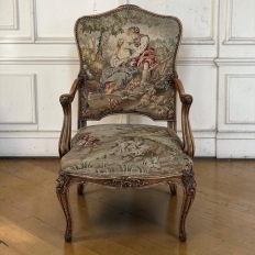 Antique French Louis XV Walnut Needlepoint Armchair ~ Fauteuil