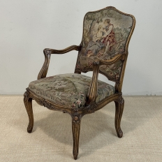 Antique French Louis XV Walnut Needlepoint Armchair ~ Fauteuil