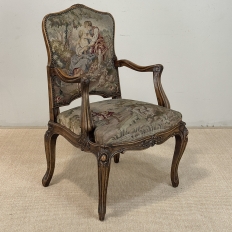 Antique French Louis XV Walnut Needlepoint Armchair ~ Fauteuil