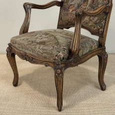 Antique French Louis XV Walnut Needlepoint Armchair ~ Fauteuil