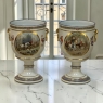 Pair Antique Belgian Pêtre À Baudour Neoclassical Porcelain Hunt Scene Urns