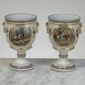 Pair Antique Belgian Pêtre À Baudour Neoclassical Porcelain Hunt Scene Urns