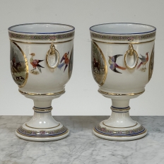Pair Antique Belgian Pêtre À Baudour Neoclassical Porcelain Hunt Scene Urns
