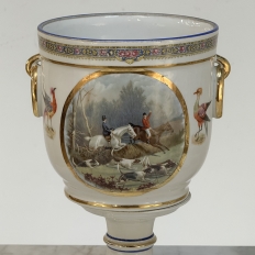 Pair Antique Belgian Pêtre À Baudour Neoclassical Porcelain Hunt Scene Urns