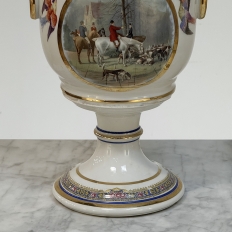 Pair Antique Belgian Pêtre À Baudour Neoclassical Porcelain Hunt Scene Urns