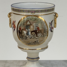 Pair Antique Belgian Pêtre À Baudour Neoclassical Porcelain Hunt Scene Urns