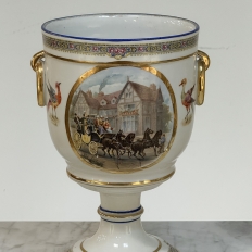 Pair Antique Belgian Pêtre À Baudour Neoclassical Porcelain Hunt Scene Urns