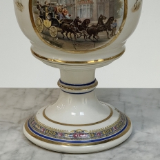 Pair Antique Belgian Pêtre À Baudour Neoclassical Porcelain Hunt Scene Urns