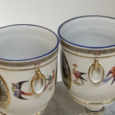 Pair Antique Belgian Pêtre À Baudour Neoclassical Porcelain Hunt Scene Urns