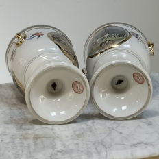 Pair Antique Belgian Pêtre À Baudour Neoclassical Porcelain Hunt Scene Urns