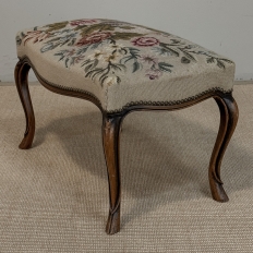 Antique Louis XV Walnut Footstool with Floral Needlepoint Upholstery