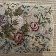 Antique Louis XV Walnut Footstool with Floral Needlepoint Upholstery