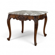 Antique French R&eacute;gence Style Carved Oak Sainte Anne Marble End Table