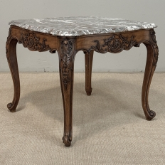 Antique French Régence Style Carved Oak Sainte Anne Marble End Table