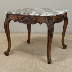 Antique French Régence Style Carved Oak Sainte Anne Marble End Table
